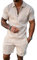 Osheoiso 2 Teiliges T-Shirt und Hosen Sets Herren Shirt Shorts Jogginganzug Freizeitanzug Outfit Pyjamahose Casual Kurze Hose für Männer Trainingsanzug A Khaki L