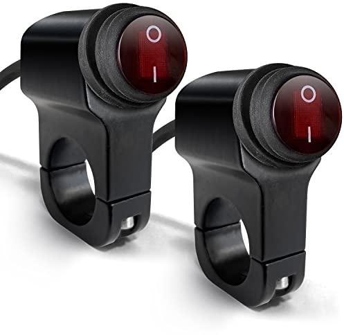 LynKomm Motorrad Lenkerschalter Quad Lichtschalter Aluminium Legierung Druckknopf Wasserdicht Schalter 12V für Motorradlicht, Fahrradlicht, Scheinwerfer - für 22mm Durchmesser(Rot, 2 Stücke)