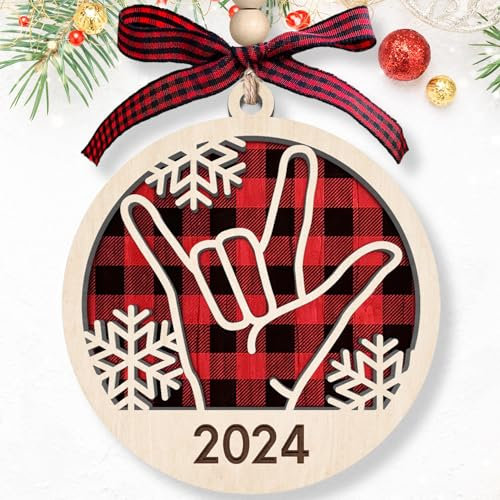 ASL Sign Ornament - I Love You ASL Sign Language Hand Ornament - American I Love You Gesture Hanging Ornament - Gifts for Friends Female - Wood Christmas Ornament