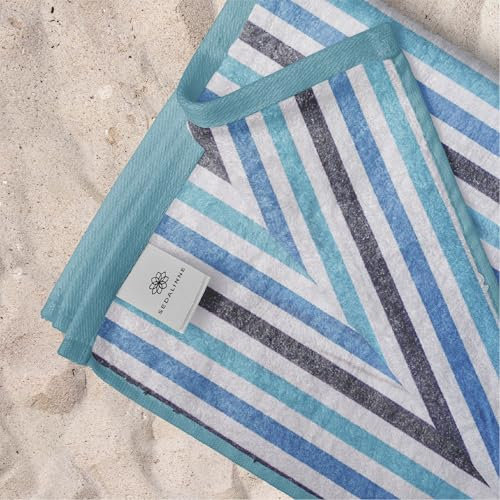 Sedalinne - Toalla Playa Grande Algodón - Toalla de Playa con Rayas Azules de Mar (100x165 cm) - Ultra Absorbente - Toallas Piscina Grandes - Tejido Aterciopelado - Ideal para Verano y Vacaciones