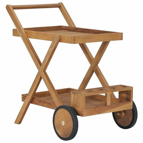 Sufrk Teewagen Massivholz Teak KüChe Beistellwagen KüChenwagen Outdoor Regal Auf RäDern Servierwagen Holz