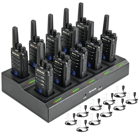 Retevis RT668H Walky Talkie Adult, 10 Way Charger & Acoustic Tube Earpieces | Drop-proof Screen, Rugged 2 Way Radio License-free, VOX, USB-C, Professional Long Range for School, Security, Farm (10 Pcs)