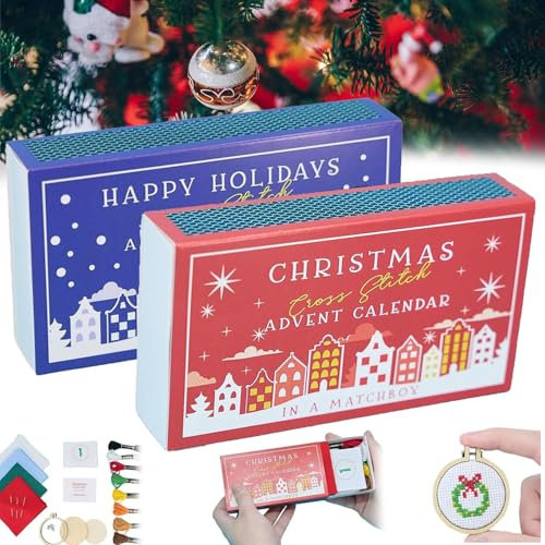 Weihnachtlicher Kreuzstich-Adventskalender, 2025 Weihnachts-Countdown-Stickset, 24 Tage Countdown-Adventskalender, Weihnachts-Adventskalender, Kreuzstichmuster für Anfänger und Bastelliebhaber