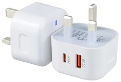 Charger SB C Plug Fast Charger 20W USB Type C & USB A Dual Port Wall - Compatible with iPhone, Samsung, USB C, Apple, Fast Plug, USB Plug UK, Anker