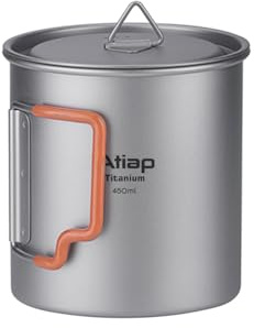 ATiAP Titanium Cup Portable Cup Ultralight Coffee Mug Water Cup with Lid and Plastic Foldable Handle Portable Lightweight For Outdoor Camping Hiking Backpacking (450ml)