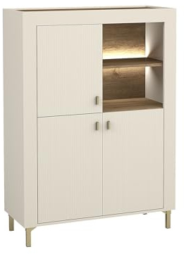 Mirjan24 Kommode Montik 3D MV05, Türkommode mit 2 Fächer, Aufbewahrungsschrank, Mehrzweckschrank für Wohnzimmer, Esszimmer, Schlafzimmerkommode (Cashmere, mit warmweißer LED Beleuchtung)