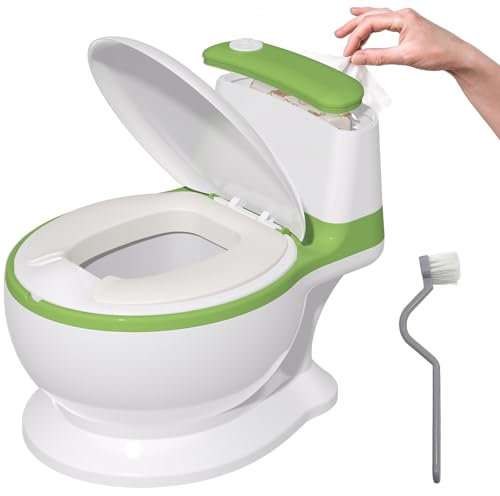 Töpfchen für Kinder, Kindertoilette mit Papiertücher-Design, Weicher Sitz | Abhaltetöpfchen Baby - Potty Training Toilet, Spritzschutz Simulation Töpfchentraining für Kleinkinder ab 1-3 Jahr (Grün)