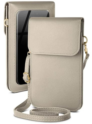 moex Handytasche zum Umhängen für Samsung Galaxy S25 Edge kleine Handtasche mit Handyfach und Sichtfenster, 2 extra Fächer Mini PU Leder Handy Umhängetasche Damen CitySling, Grau