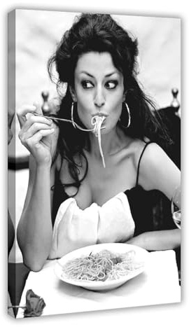 MGHDGD Poster auf Leinwand, Motiv: Italienische Frau, die Spaghetti isst, Wandkunst, Dekordruck, Bild Gemälde für Wohnzimmer, Schlafzimmer, Dekoration, 20 x 30 cm