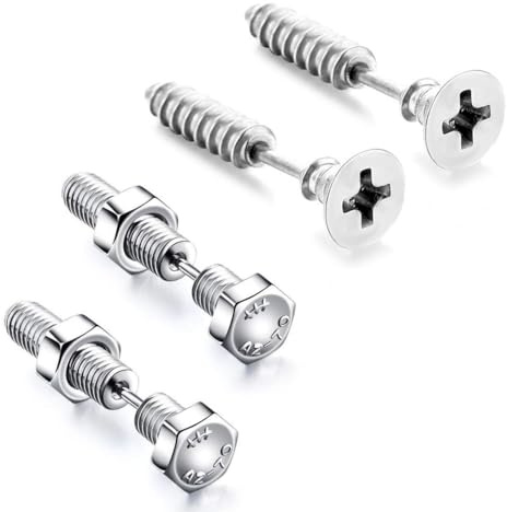 DIFLAX 2 Paires Frauen Männer Punk Edelstahl Schraube Ohrstecker Ohrringe Herren Schmuck Silber Ohrpiercing Piercing Knorpel Schmuck für Herren und Damen (Silber)