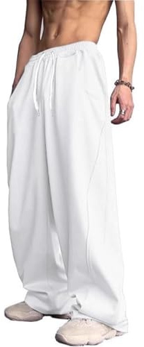 PADOLA Pantalon Jogging Baggy Homme Taille Elastique Cordon de Serrage Pantalons de Travail Uni Jambe Large Pantalon Cargo Aves Poches Décontracté Y2K Pantalons de Plein Air