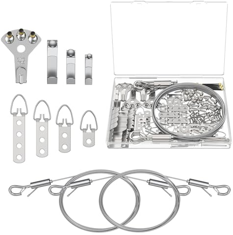 Uniclife 150 Pcs Picture Hanging Kit, 2 m x 1.5 mm Picture Hanging Wire, Picture Wire Hanging Kit with D Rings, Hooks, Nails & Screws, Picture Hangers for Photo Frame, Mirror, Curtain & Art