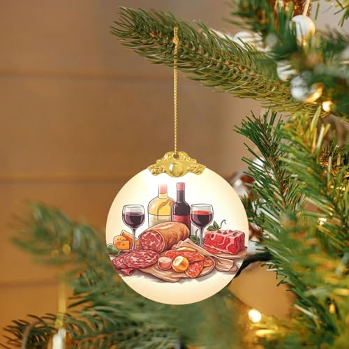 Buntglas-Weihnachtsschmuck für Weihnachtsbaumdekoration, hängende Kristalle, Essen und Getränke, Ornament, Kreis, Andenken, Geschenk, Hängender Anhänger für Weihnachtsbaum, Winter, Neujahr
