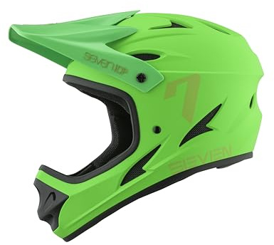 7 iDP M1 MTB Mountain Bike Full Face Lightweight Vented Bicycle Helmet (Flo Green, Youth Medium)