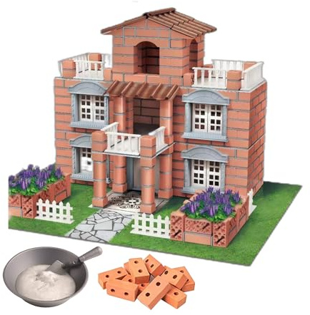 DIY Mini Haus BAU-Set – Kreatives Architektur- und Bastelprojekt mit Mini-Ziegeln & Zement | Realistisches Modellbau-Set zum Selberbauen für Familien (Braunes Haus) (Braune Villa)