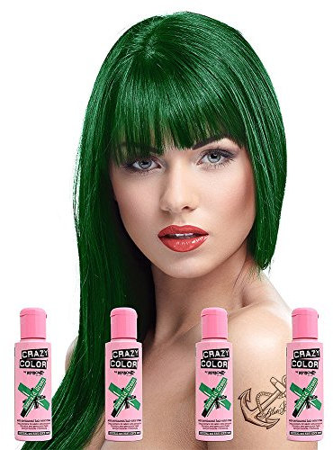 Tinte de pelo Crazy Color semipermanente, color verde esmeralda, 100 ml, 4 botes