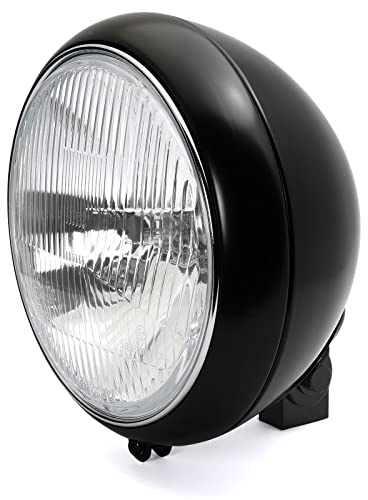 Dock66 Motorcycle Parts 7 Scheinwerfer Classic geripptes Glas schwarz, ECE