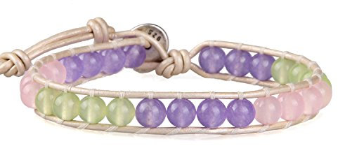 KELITCH Rose Violet Vert Trois Couleur Jade Perles Plage Bracelet