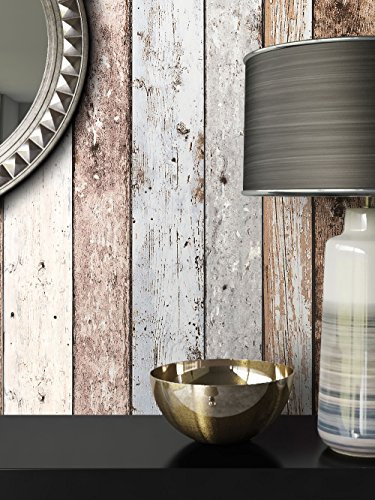 Holz-Muster-Tapete Vlies Blau Beige Edel | schöne edle Tapete im Holzwand-Design | moderne 3D Optik für Wohnzimmer, Schlafzimmer oder Küche inkl. Newroom-Tapezier-Profibroschüre mit super Tipps!