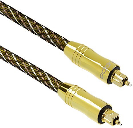Juppa® Extreme-Range Strong Nylon Braided Optical Toslink SPDIF Digital Audio Fibre Cable with 24k Gold Plugs, Supports Dolby TrueHD DTS 5.1, 7.1 Surround - 1 Metre