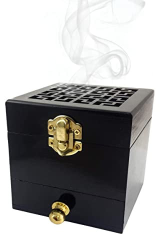 Nazareth Store Holzkohle Weihrauchbrenner Harzhalter Schwarz Naturholz Box Distiller Vessel