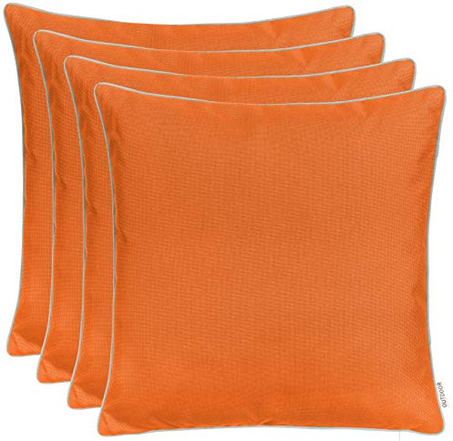 Brandsseller 4er Set Outdoor Kissen 45x45 cm – Wetterfeste Zierkissen mit Paspel – Wasserabweisende Gartenkissen & Dekokissen für draußen – Sofakissen für Balkon & Terrasse – Orange