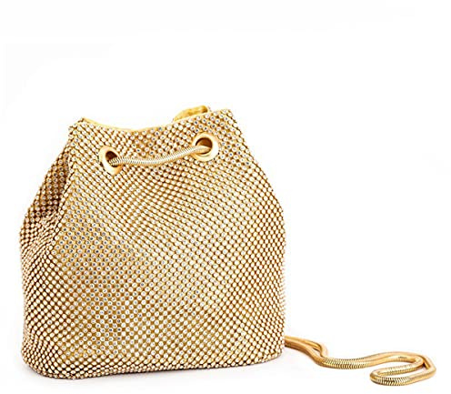 Clutch Damen Abendtasche Elegante Zeremonie Clutch Kleine Strass Kettentasche für Hochzeit Party Hochzeit (Gold)