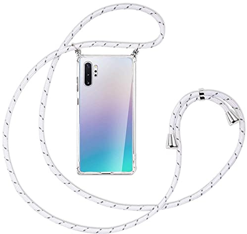mtb more energy Handykette kompatibel mit Samsung Galaxy Note 10 Plus, Note 10+ (SM-N975, 6.8'') - weiß+grau gestreift - Befestigung Oben - Smartphone Hülle zum Umhängen - Anti Shock Full TPU Case