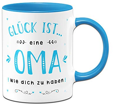 Tassenbrennerei Tasse mit Spruch Glück ist eine Oma wie Dich zu haben - Geschenk, (Blau)