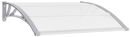 vidaXL Türvordach Haustürdach Haustür Überdachung Türdach Pultvordach Vordach Haustürvordach Grau Transparent 120x80cm PC Aluminiumstab