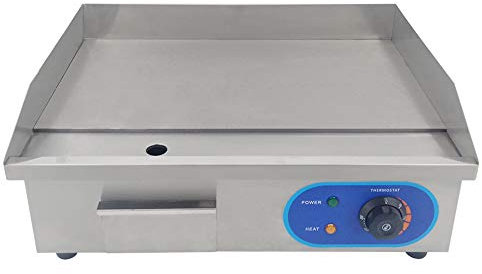 TAIMIKO Elektrische Grillplatte,Elektrogrill,220V 3000W (glatt,Gehäuse aus Edelstahl) Silber