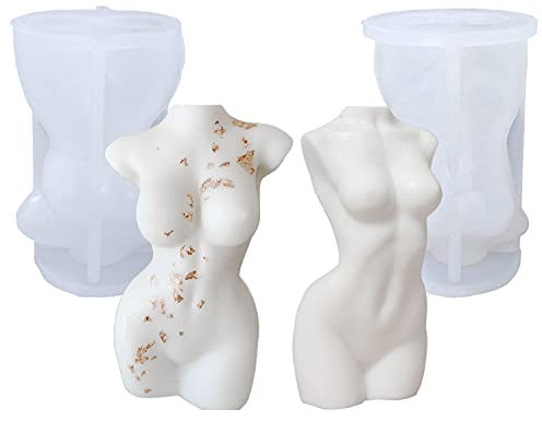 Body Candle Mould 2 Pack - Female Torso Candle Moulds for Candle Making, 3D Silicone Mold Goddess Shaped Candles, Molds Usable with Wax or Resin
