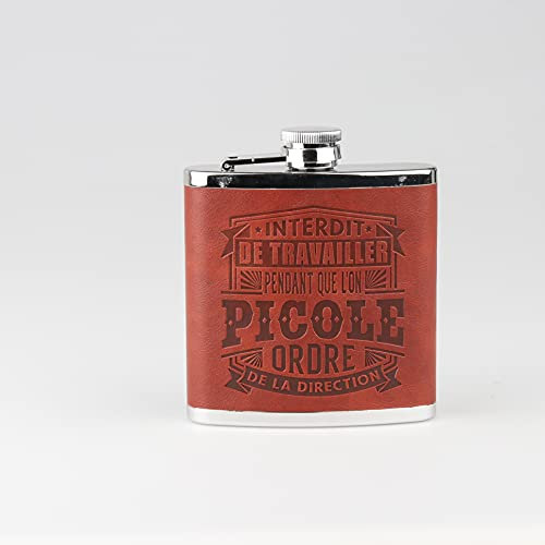 Kontiki - Frasco, tamaño de bolsillo, Prohibido trabajar durante la picola, acero inoxidable negro pulido, 11x9x2,2 cm