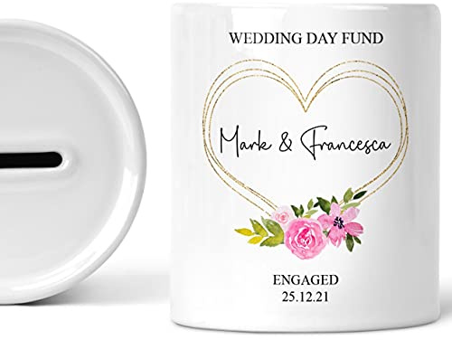 Personalised Wedding Fund Money Box - Custom Engagement Gift for Couples - New Fiance Gift - Wedding Savings Jar - Wedding Piggy Bank - Wedding Fund Money Pot