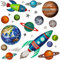 alles-meine.de GmbH Wandsticker Motivwahl Erwachsene & Kinder - 3 * 26 TLG. Set - 3D Effekt - Glitzer - Rakete - Planeten & Weltall - inkl. Name - selbstklebend + wiederverwen..