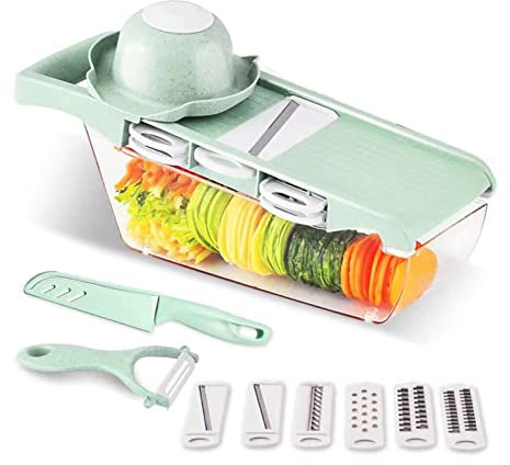 Mandoline, hachoir à légumes, 6 lames, grand trancheur de cuisine manuel manuel pour légumes (vert)