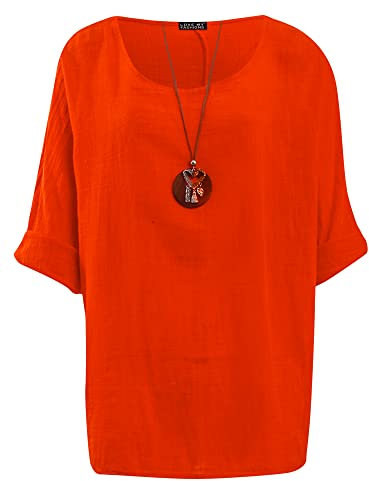 Love My Fashions® Women's Italian Lagenlook Tunic Top – Oversized Loose Fit 3/4 Sleeve Round Neck Casual & Comfortable UK Fashion Orange