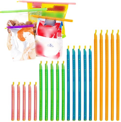 Rea&Gole 20 Pcs Chip Clips Plastic Bag Sealer Sticks Colorful Food Sealing Clips Fresh-Keeping Sealing Rod for Snack Food Storage (4 Sizes × 5 Pcs)