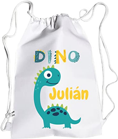 Worfull Regalos -Mochila Infantil Personalizada –Saco Personalizado- Nombre del Niño o Niña – Mochila de Cuerdas la Vuelta al Cole – Mochila saco infantil - Varios diseños (DINO)