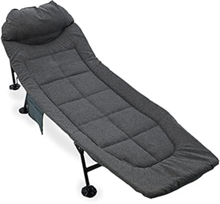 PERRTWDLF Angeln Camping Anglers Stuhl: Tragbarer Liegestuhl mit Kissen, Outdoor-Schlafbett, Reise-Büro, Seitentasche und verstellbare Rückenlehne, 6 Nivellierfüße, grau, 210 x 67 x 38 cm