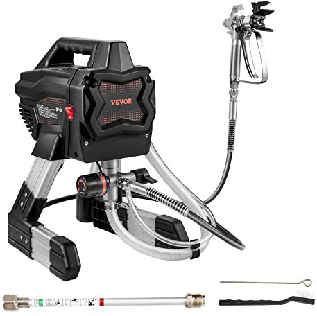 VEVOR Airless-Lack-Sprühgerät 650 W 0,87 PS, Sprühflasche 2900 PSI für Farbe, Durchflussmenge 1,1 l/min, mit komplettem Zubehör-Set, Verwendung für Wände, Möbel, Zaun, Schrank, Schuppen, Hof
