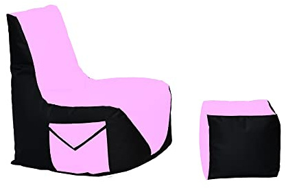 Momiralland Komfort Sitzsack XL - XXL mit Hocker Sitzkissen BodenKissen Sessel In- & Outdoor geeignet Gaming Sitzsack für Erwachsene und Kinder (Schwarz – Flieder, XL - Durchmesser 75 cm)
