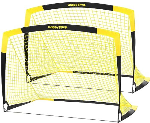 Happy Jump Fußballtor Pop Up Fußballnetz Fußballpfosten für Garten Fußballtrainingx2 (5'x3,6', Schwarz+Gelb)