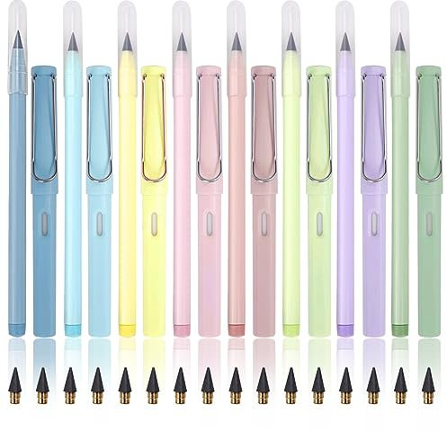 16Pcs Inklusive Bleistift, Unendlich magischer Bleistift mit Radiergummi, Pastell ewig Bleistift mit 16Pcs austauschbare Federn, wiederverwendbare Bleistift zum Schreiben, Zeichnen, Schule Bürobedarf