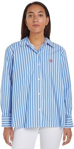 Tommy Hilfiger Chemise Femme Manches Longues, Bleu (Bold Stp/ Blue Spell), 38