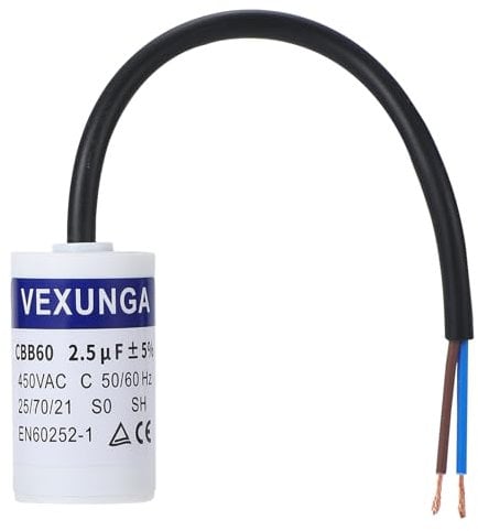 VEXUNGA Kondensator 2,5uF 450V Anlaufkondensator 2,5µF AC Motorkondensator CBB60 SH 2,5 MFD 450VAC Kondensatoren 30x51MM 50/60Hz mit Kabel
