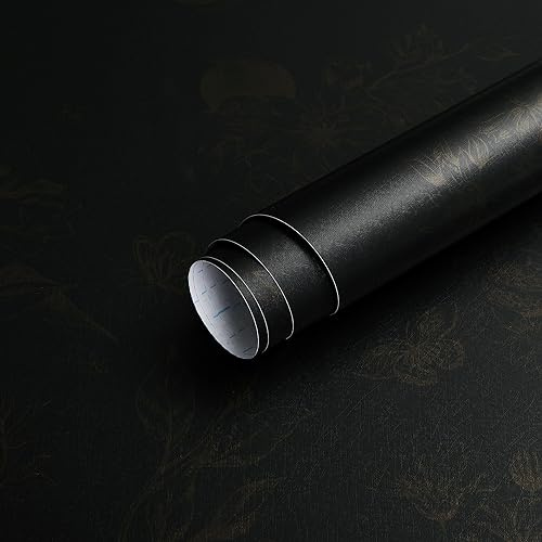 Timeet Peel and Stick Wallpaper Black 44x300cm Sticky Back Plastic Paper Golden Botanical Print Pattern Self Adhesive Wallpaper Thick Waterproof Removable Vinyl Film for Wall, Furniture
