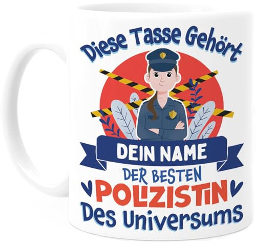 Tassenliebling® Polizei Tasse personalisiert - Beste Polizistin des Universums - Beidseitiger Druck -Polizei Geschenke zur Beförderung Vereidigung - Polizeitasse