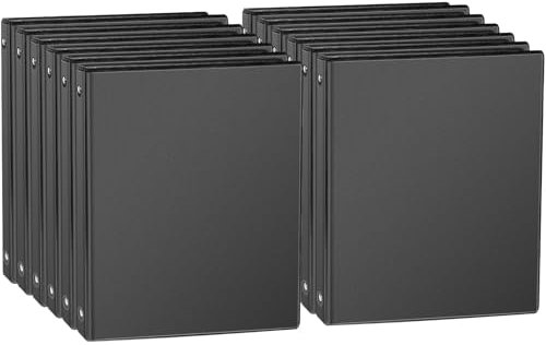 2,5 cm 3-Ringbuch mit 2 Innentaschen, 2,5 cm, für US-Briefgröße 21,6 x 27,9 cm Papier – langlebig, vielseitige Ordner für Büro und Schule, 12 Stück, schwarz