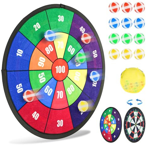 YCFUN Dartscheibe Kinder 14 Zoll Faltbares Doppelseitiges Klett Brettspiele mit 12 Klebrigen Kugeln & 1 Aufbewahrungstasch drinnen und Draußen Spielzeug für Junge Mädchen Geschenke